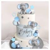 32 PCS Elephant Cake Decoration with Mini Elephant Blue White Pearl Balls for Elephant Theme Birthday Supplies (BLUE) - Retail: $10