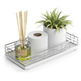 JNFUZ Toilet Paper Basket, 13 Inch Oak and Iron Bathroom Tank Tray Top of Toilet Storage Toiletries Organizer for Bathroom, Living Room and Kitchen (White) - Retail: $23