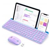 seenda Bluetooth Keyboard and Mouse for iPad, CTU-301 Wireless Multi-Device Connection Bluetooth+2.4G Keyboard Mouse Combo with Tablet Holder for iPad/Macbook/Windows, iOS/Andriod/Phone, Blue & Purple