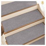 Non-Slip Stair Treads for Wooden Steps Indoor, 15 Pack 9" X 28" Stair Carpet Mats with TPE Backing for Kids Elders and Dogs, 0.3" Thick 100% Polyester Soft Stair Runner Rug, Light Grey - Retail: $41