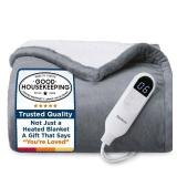 Bedsure Heated Blanket Throw Blanket - Fast Heating Electric Blanket, Soft Flannel Heated Throw with 4 Time Settings, 6 Heating Settings, Warm Gifts for Grandma & Grandpa & Seniors (50"x60", Grey) - R
