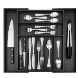 Purawood Bamboo Drawer Organizer - Expandable Silverware Organizer & Utensil Organizer, Cutlery Tray with Dividers, 7-9 Slots - Premium Kitchen Drawer Organizer for Utensils & Flatware (Black) - Retai