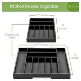 Purawood Bamboo Drawer Organizer - Expandable Silverware Organizer & Utensil Organizer, Cutlery Tray with Dividers, 7-9 Slots - Premium Kitchen Drawer Organizer for Utensils & Flatware (Black) - Retai