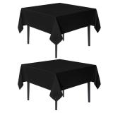 sancua Black Square Tablecloths 60x60 Inch, 2 Pack - Fabric Table Cloth for Square or Round Tables, Washable Polyester Table Cover for Dinner, Holiday Party, Decorative Display Tables - Retail: $17
