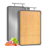 Cutting Boards for Kitchen - Food Grade Double Sided Pure Titanium& Bamboo Chopping Board with Handle, Slip resistant Non-toxic Charcuterie Board Housewarming Gifts (16x11) - Retail: $60