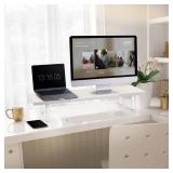 Across-Star Dual-Monitor-Stand-Riser-For-Desk Adjustable Length 32-40 Inch Large Desktop Computer Monitor Riser For 2 Screens Desk Shelf Organizer Riser Stand For Computer/Laptop/PC/Printer/TV White -