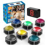 Joyublly Buzzers for Trivia Games, Rechargeable Answer Buzzers for Classroom with Light, Show Who Buzzed First, 4 Modes, 50m(164Ft)-Buzzer System for Game Show, School, Jeopardy, Family Feud Night - R