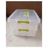 JUXYES 2-Tiers Stack Carry Storage Box With Handle, Transparent Stackable Storage Bin With Handle Lid Latching Storage Container for School & Office Supplies (Green) - Retail: $26