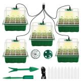 Seed Starter Tray with Grow Light, 5 Packs Plant Starter Tray Seedling Starter Kit with Humidity Domes Base Indoor Greenhouse Mini Propagator Station for Seeds Growing Starting (12 Cells per Tray) - R