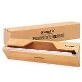 Libreshine 15 Inch Parchment Paper Dispenser with Cutter for Costco-Sized Roll, Bamboo Kitchen Drawer Organizer for Foil & Wax Paper, Wall-Mounted Large Food Wrap Holder - Retail: $30
