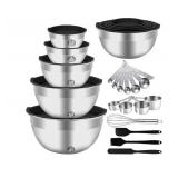 Mixing Bowls Set, 25PCS Stainless Steel Mixing Bowl with Lid Set, Large Nesting Bowls 7, 4.5, 3,2, 1.5QT, Measuring Cups and Spoons Baking Utensils Metal Bowl for Kitchen Prep - Retail: $35
