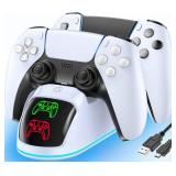 Controller Charger for PS5, Dual Charging Dock Station for PlayStation 5 Dualsense & Edge with RGB Light, Fast PS5 Dual Controller Charging Station with Cable for PlayStation Games - Retail: $13