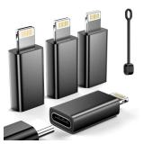 MFi Certified USB C to Lightning Adapter 4-Pack, 27W Fast Charging & Data Sync, Lightning to USB Type C Cable Adapter Compatible with iPhone 14/13/12/Pro/Max, iPad, AirPods, with Anti-Loss Lanyard - R
