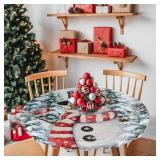 EwdeWwo Christmas Elastic Round Tablecloth, Snowman Snowflake Forest Winter Xmas Fitted Tablecloths for Round Table Oil-Proof Waterproof Table Cloth (Fit for 45" - 54" Round Tables)
