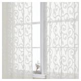 OWENIE Furman Sheer Curtains 63 inch Length for Bedroom Living Room 2 Panels Set, Jacquard Clip Textured Semi Sheer Curtains, Light Filtering Rod Pocket Farmhouse Window Treatments, Ivory, 40Wx63L - R