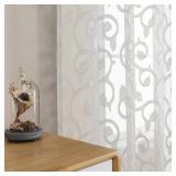 OWENIE Furman Sheer Curtains 63 inch Length for Bedroom Living Room 2 Panels Set, Jacquard Clip Textured Semi Sheer Curtains, Light Filtering Rod Pocket Farmhouse Window Treatments, Ivory, 40Wx63L - R