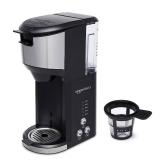Amazon Basics Single Serve Coffee Maker K-Cup, 14 Oz, Black & Stainless Steel Machine, 5.98"D x 9.44"W x 14.17"H - Retail: $49
