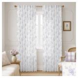 Lavender Purple Floral Curtains for Bedroom,Vintage French Country Toile Cottage Core Sheer Linen Feminine Fairy Curtains for Nursery Girl Living Room,Light Lilac and White 25 by 108" - Retail: $37