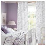 Lavender Purple Floral Curtains for Bedroom,Vintage French Country Toile Cottage Core Sheer Linen Feminine Fairy Curtains for Nursery Girl Living Room,Light Lilac and White 25 by 108" - Retail: $37
