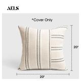 AELS 20x20 Decorative Farmhouse Linen Throw Pillow Covers, Boho Textured Pillow Case, Set of 2, Beige with White & Black Stripe Patchwork Cushion Cover for Sofa Couch Living Room (Cover ONLY)