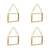 Alpertie 4PCS Glass Frame for Pressed Flowers, 3x2 Inch Creative Brass Hanging Photo Frame Double Glass Frame with Chain DIY Vintage Home Decor(Style 2)
