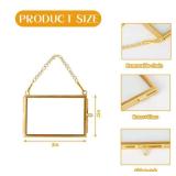 Alpertie 4PCS Glass Frame for Pressed Flowers, 3x2 Inch Creative Brass Hanging Photo Frame Double Glass Frame with Chain DIY Vintage Home Decor(Style 2)