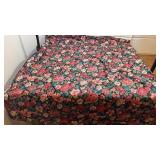 Floral Print Table Cover and Matching Black Embroidered Runner Set