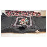 Floral Print Table Cover and Matching Black Embroidered Runner Set