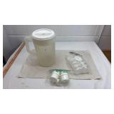 White Plastic   Pitcher with Lid and Extra Cups Set