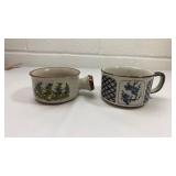 Japanese Blue Floral Tea Cups Set of 2