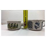 Japanese Blue Floral Tea Cups Set of 2