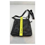 Black Textured Leather Crossbody Bag with Studs