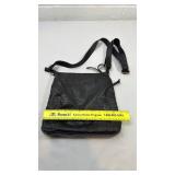 Black Textured Leather Crossbody Bag with Studs