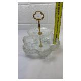 Crystal Glass 2-Tier Serving Dish with Brass Handle