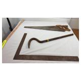 Carpenter Tool Collection - Square, Hook & Hand Saw