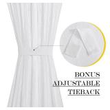 Lined Look Door Panel - Semitransparent Voile Window Curtain Panel Semi Sheer for Patio/Sliding Glass Door with One Bonus Tieback, 52 Width by 72" Length, White - Retail: $18"