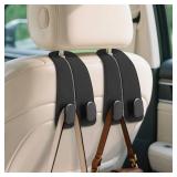 Car Seat Headrest Hooks - 2 Pack Universal Car Purse Hook, Leather Car Bag Purse Holder with Double Metal Hooks for Handbags, Grocery Bags, Bottles, Phones - Retail: $8