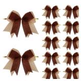 12 Pcs Double-Layered Burlap Bows 4 Inch Hanging Bows Rustic Bow Decor for Christmas Trees Holiday Farmhouse Fall Wreath Decoration (Brown)