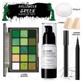 Green Halloween Makeup Kit Zombie Witch Beetle Juice Monster Makeup Set for SFX Costume Cosplay with Eyeshadow Palette, White Foundation, Black Lipstick, Eyeliner, Setting Powder & Sponges - Retail: $