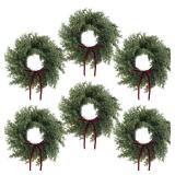 6 Set 12 Inches Christmas Pine Wreath with Red Bow Cedar Wreaths Realistic Christmas Decorations for Holiday Xmas Wall, Window, Outdoor Indoor - Retail: $59
