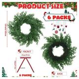 6 Set 12 Inches Christmas Pine Wreath with Red Bow Cedar Wreaths Realistic Christmas Decorations for Holiday Xmas Wall, Window, Outdoor Indoor - Retail: $59