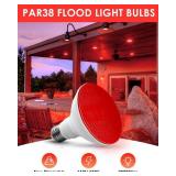 LED Red Light Bulbs Outdoor, 15W(150W Equivalent)Par38 Flood Red Lights, Color Christmas Party Light Bulb, E26 Base Energy Saving Light Bulb for New Year, Christmas, Porch, Bar Decoration, 2 Pack - Re