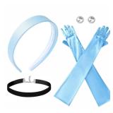 Princess Costume Accessories Blue Headband Choker Earrings Long Gloves for Women Halloween Cosplay Dress up for Cinderella - Retail: $13