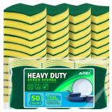 Sponges Kitchen, 50 Pack Heavy Duty Dish Sponge, Cleaning Dish Scrubber Sponge for Home and Kitchen, Stink-Free Cleaning Supplies for Pots, Pans - Retail: $14