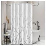 Ombre Grey White Striped Small Shower Curtain for Bathroom 36x72", Geometric Stall RV Shower Curtain Set with Hooks 72 Inches Long Fabric Waterproof Hotel Bath Accessories Machine Washable - Retail: $