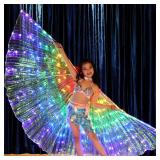 LED Isis Wings Light Up Wings Glow Light Up Belly Dance Costumes with Sticks, Led Butterfly Wings with Telescopic Stick for Carnival, Stage, Halloween Christmas Party, Performance Props(Kids Colorful)