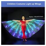 LED Isis Wings Light Up Wings Glow Light Up Belly Dance Costumes with Sticks, Led Butterfly Wings with Telescopic Stick for Carnival, Stage, Halloween Christmas Party, Performance Props(Kids Colorful)