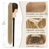 Drawstring Ponytail Extension - 34 Inch Long Straight Blonde Ponytail Hair Extensions Synthetic Fake Pony Tails Hairpieces Clip in Ponytail for Women Girls Daily- Light Ash Blonde Mixed - Retail: $20