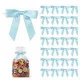 50 Pack Satin Twist Tie Bows for Gift Bags & Party Favors, 2.5 Inch Pre-Tied Ribbon Bows for Gift Wrapping, Birthday & Wedding Event Decorations - Blue - Retail: $9