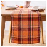 Plaid Fall Thanksgiving Table Runner, Autumn Holiday Rust Orange Red Table Runners 72 inches Long, Harvest Decorations Farmhouse Home Kitchen Dining Party Decor - Retail: $9